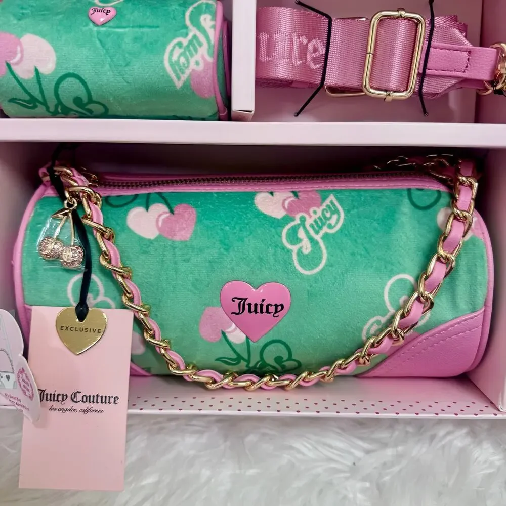 Juicy Couture Heritage Cherry Barrel Bag Gift Set Green Charm Mini Crossbody
